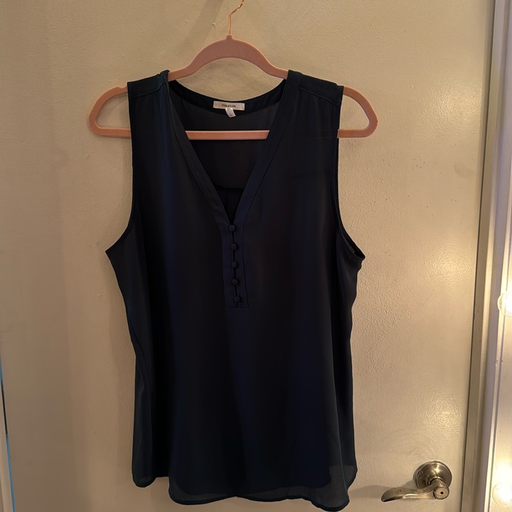 Dark teal, sheer button tank/blouse